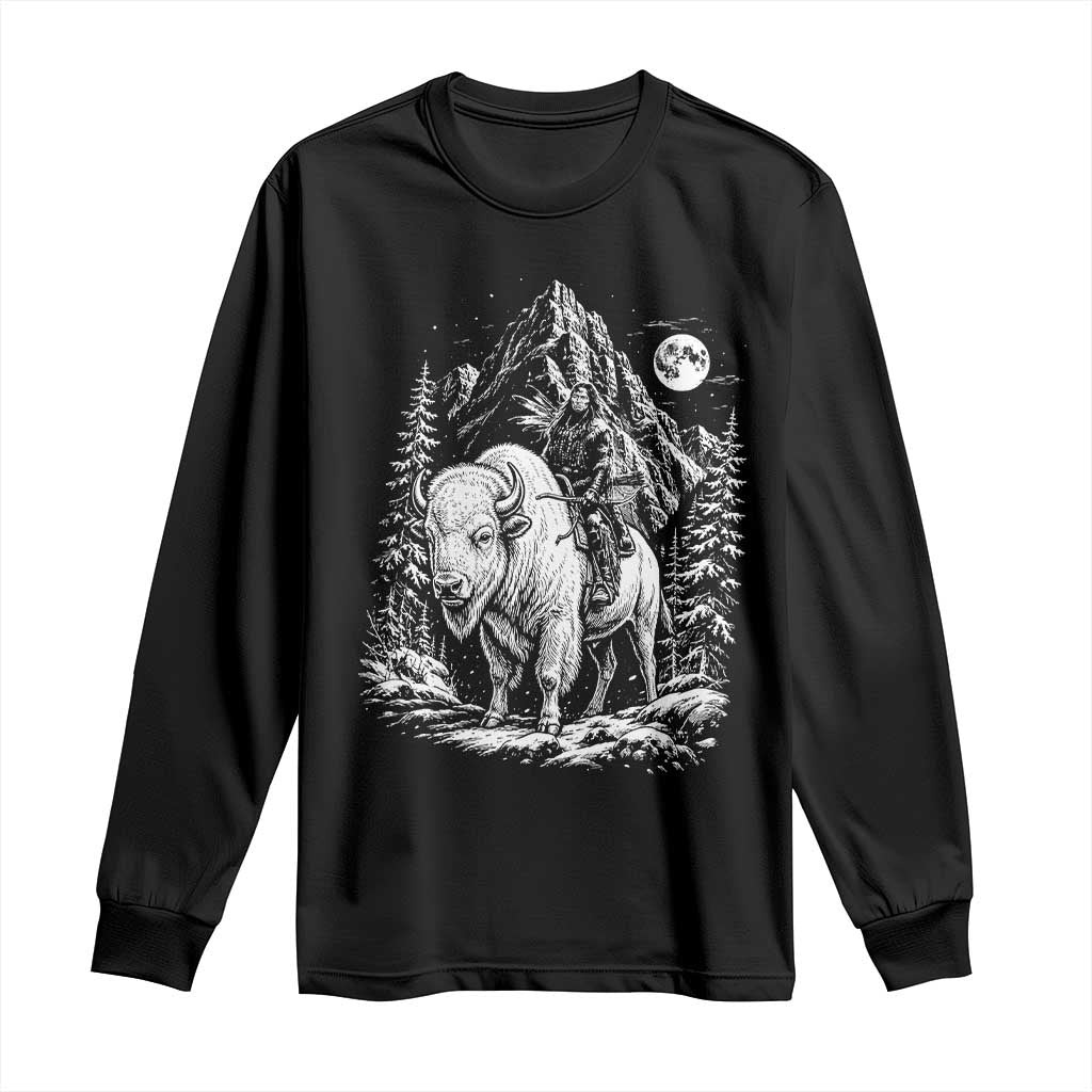 Vintage Native American Bison Rider Long Sleeve Shirt Indigenous Warrior Graphic TS12 Black Print Your Wear