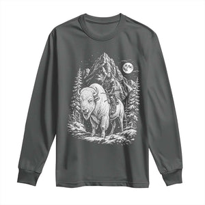 Vintage Native American Bison Rider Long Sleeve Shirt Indigenous Warrior Graphic TS12 Dark Heather Print Your Wear