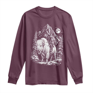 Vintage Native American Bison Rider Long Sleeve Shirt Indigenous Warrior Graphic TS12 Maroon Print Your Wear