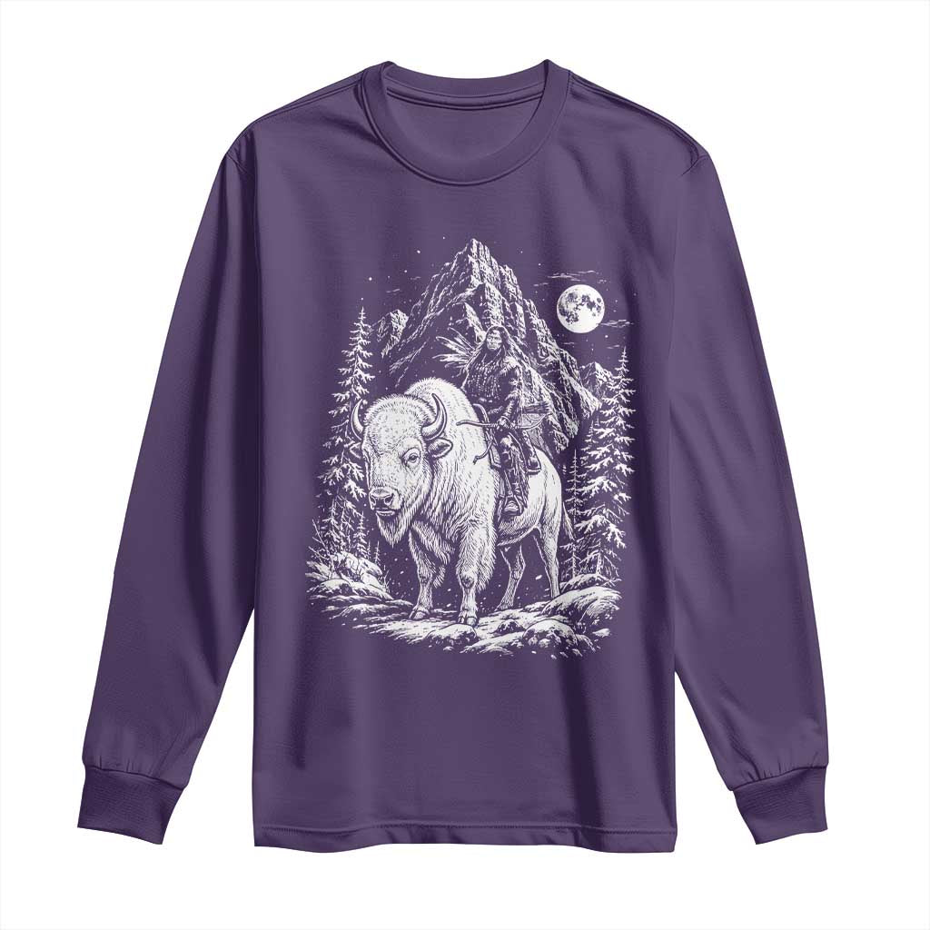 Vintage Native American Bison Rider Long Sleeve Shirt Indigenous Warrior Graphic TS12 Purple Print Your Wear