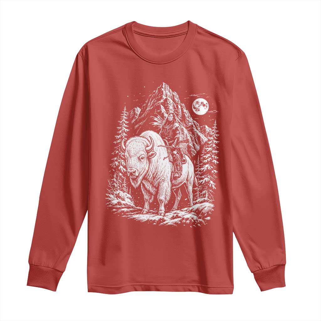 Vintage Native American Bison Rider Long Sleeve Shirt Indigenous Warrior Graphic TS12 Red Print Your Wear