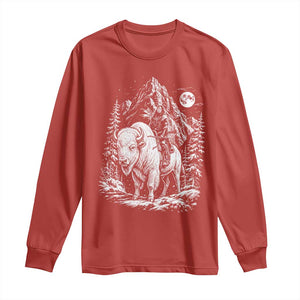 Vintage Native American Bison Rider Long Sleeve Shirt Indigenous Warrior Graphic TS12 Red Print Your Wear