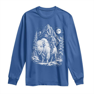 Vintage Native American Bison Rider Long Sleeve Shirt Indigenous Warrior Graphic TS12 Royal Blue Print Your Wear
