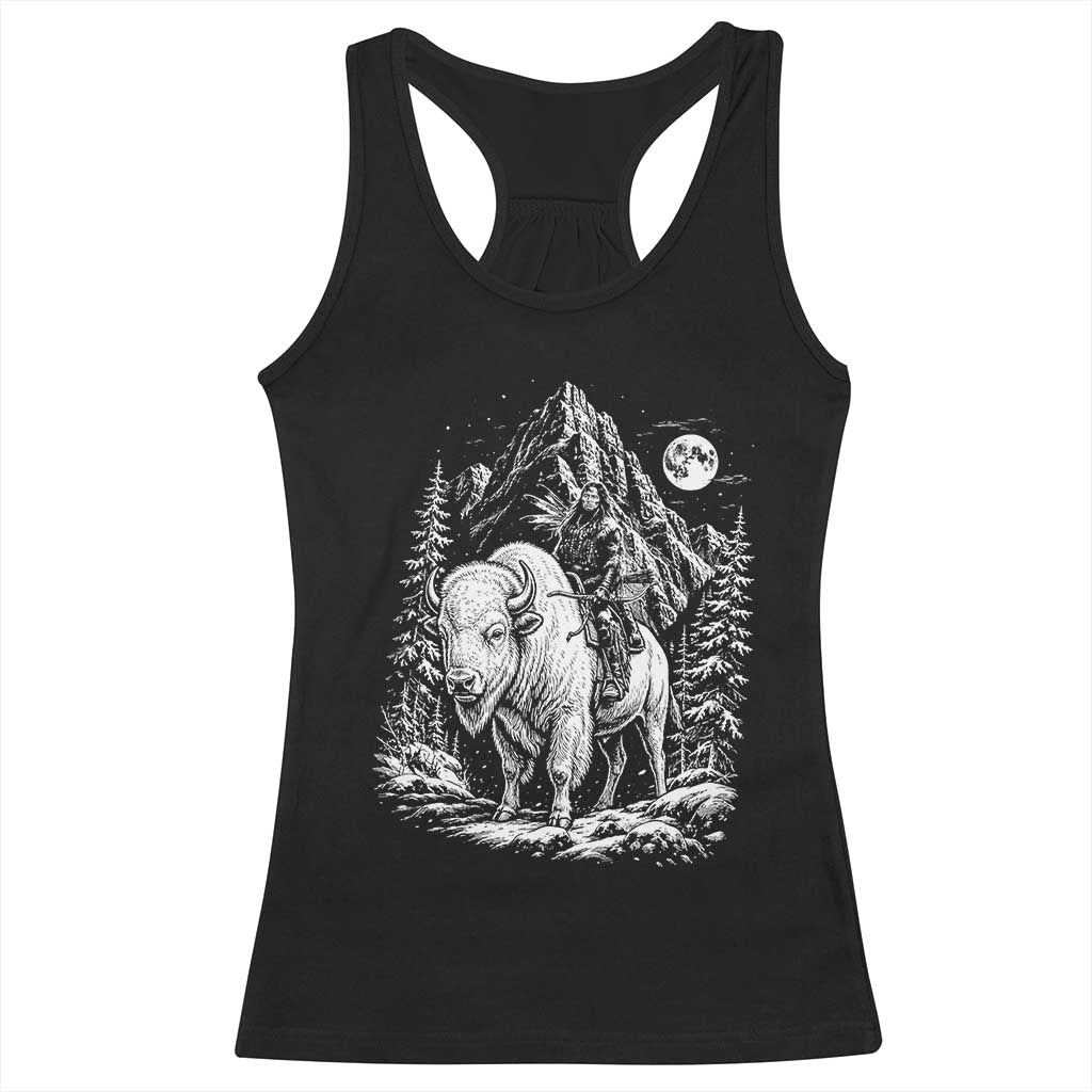 Vintage Native American Bison Rider Racerback Tank Top Indigenous Warrior Graphic TS12 Black Print Your Wear