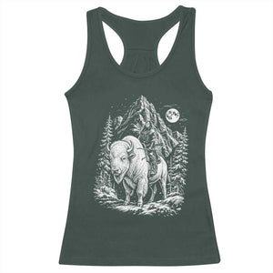 Vintage Native American Bison Rider Racerback Tank Top Indigenous Warrior Graphic TS12 Dark Forest Green Print Your Wear