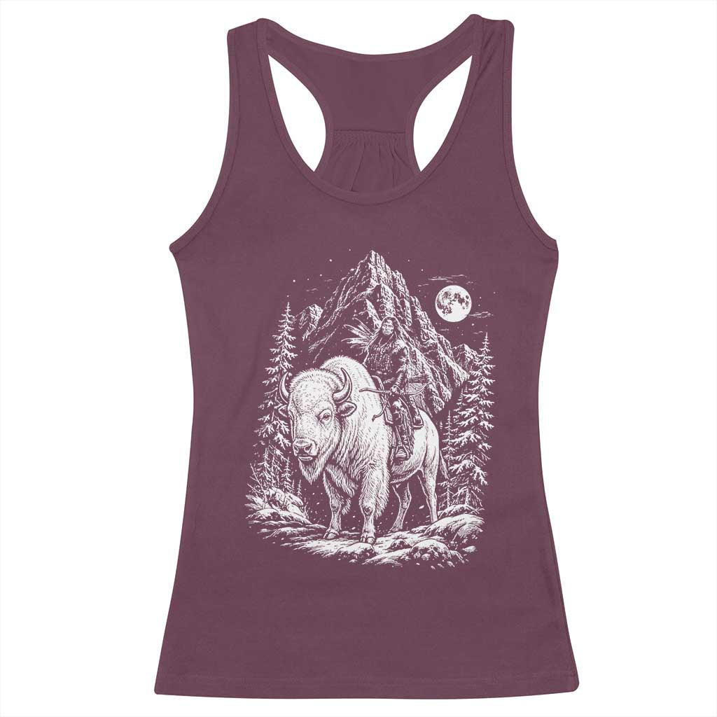 Vintage Native American Bison Rider Racerback Tank Top Indigenous Warrior Graphic TS12 Maroon Print Your Wear