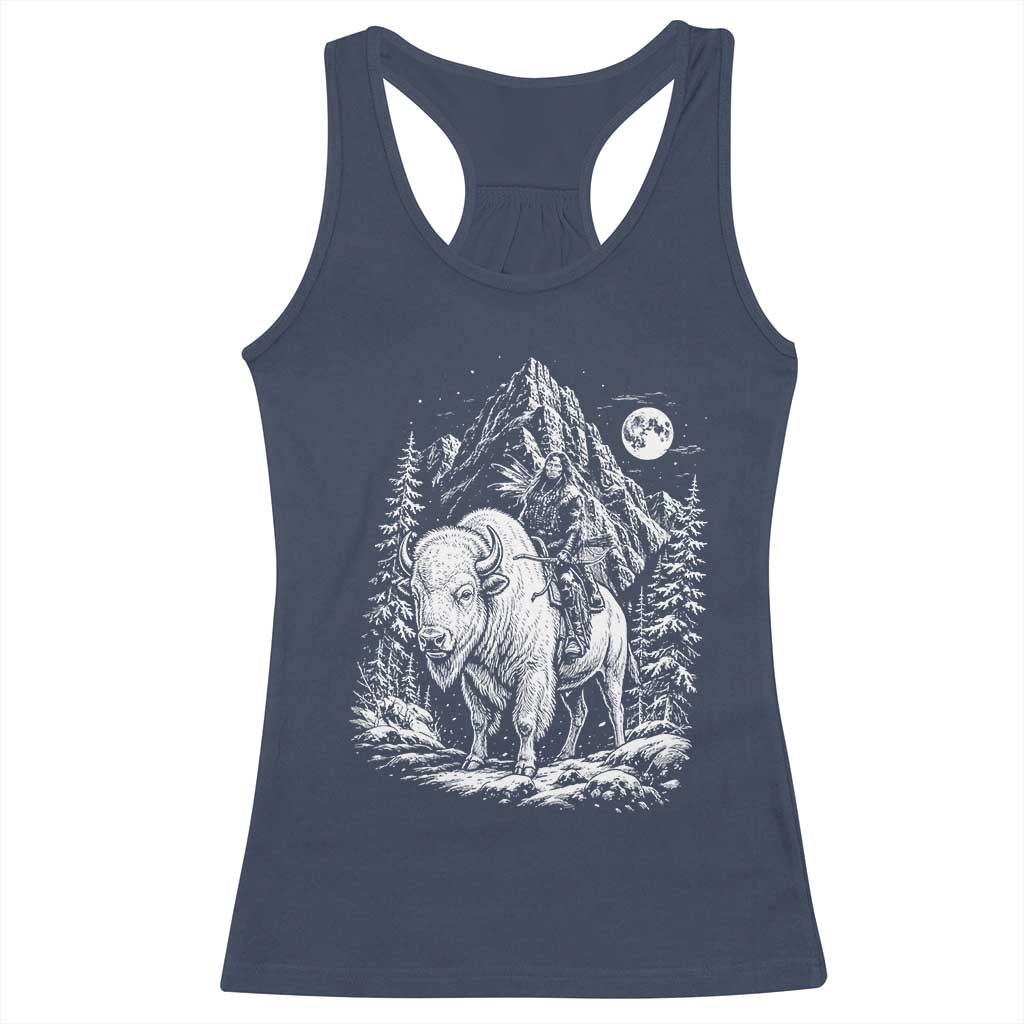 Vintage Native American Bison Rider Racerback Tank Top Indigenous Warrior Graphic TS12 Navy Print Your Wear