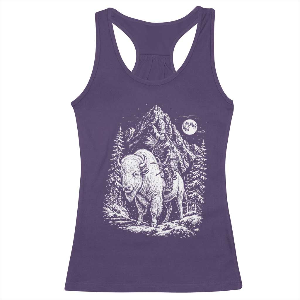 Vintage Native American Bison Rider Racerback Tank Top Indigenous Warrior Graphic TS12 Purple Print Your Wear