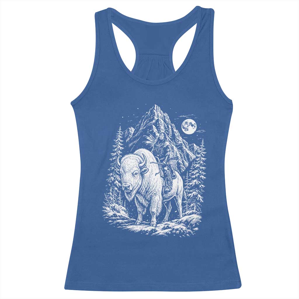 Vintage Native American Bison Rider Racerback Tank Top Indigenous Warrior Graphic TS12 Royal Blue Print Your Wear