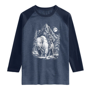 Vintage Native American Bison Rider Raglan Shirt Indigenous Warrior Graphic TS12 Heather Denim Navy Print Your Wear