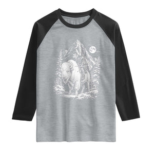 Vintage Native American Bison Rider Raglan Shirt Indigenous Warrior Graphic TS12 Heather Gray Black Print Your Wear