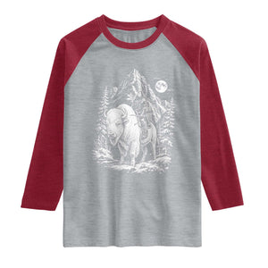 Vintage Native American Bison Rider Raglan Shirt Indigenous Warrior Graphic TS12 Heather Gray Heather Red Print Your Wear