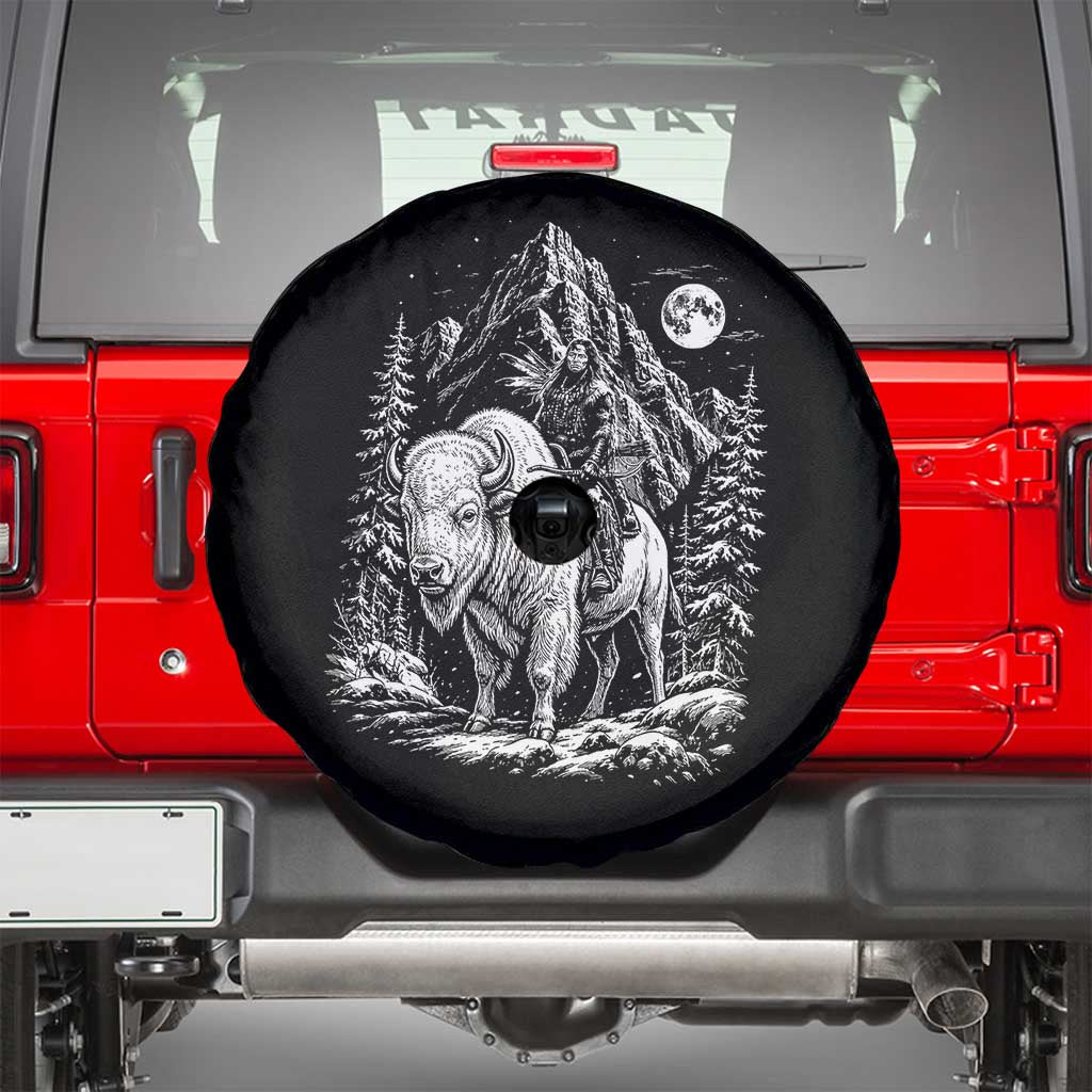 Vintage Native American Bison Rider Spare Tire Cover Indigenous Warrior Graphic TS12 Black Print Your Wear