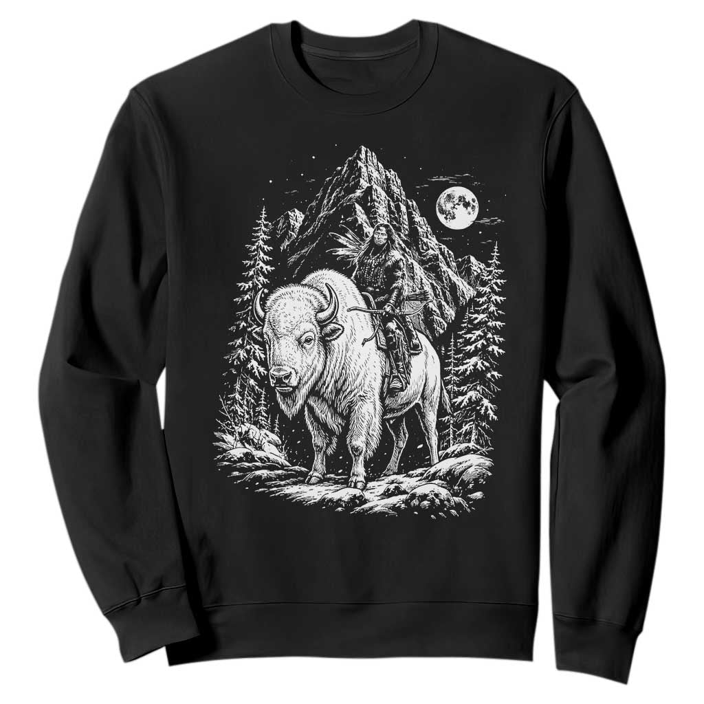 Vintage Native American Bison Rider Sweatshirt Indigenous Warrior Graphic TS12 Black Print Your Wear