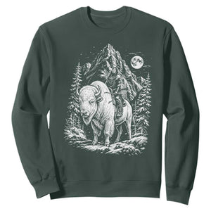 Vintage Native American Bison Rider Sweatshirt Indigenous Warrior Graphic TS12 Dark Forest Green Print Your Wear