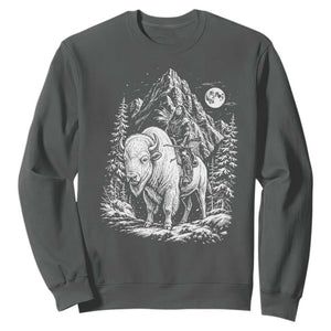 Vintage Native American Bison Rider Sweatshirt Indigenous Warrior Graphic TS12 Dark Heather Print Your Wear