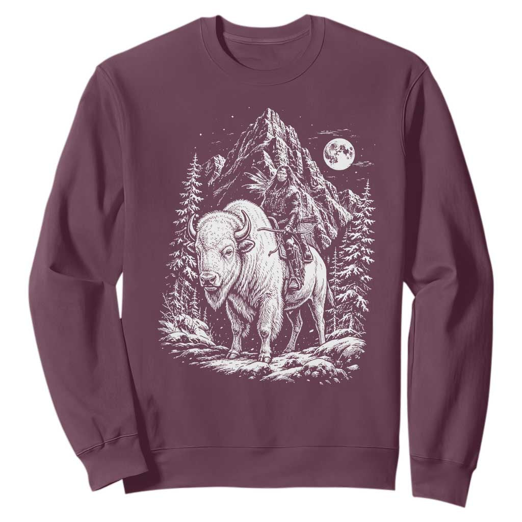Vintage Native American Bison Rider Sweatshirt Indigenous Warrior Graphic TS12 Maroon Print Your Wear