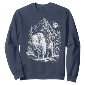 Vintage Native American Bison Rider Sweatshirt Indigenous Warrior Graphic TS12 Navy Print Your Wear