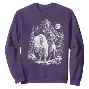 Vintage Native American Bison Rider Sweatshirt Indigenous Warrior Graphic TS12 Purple Print Your Wear