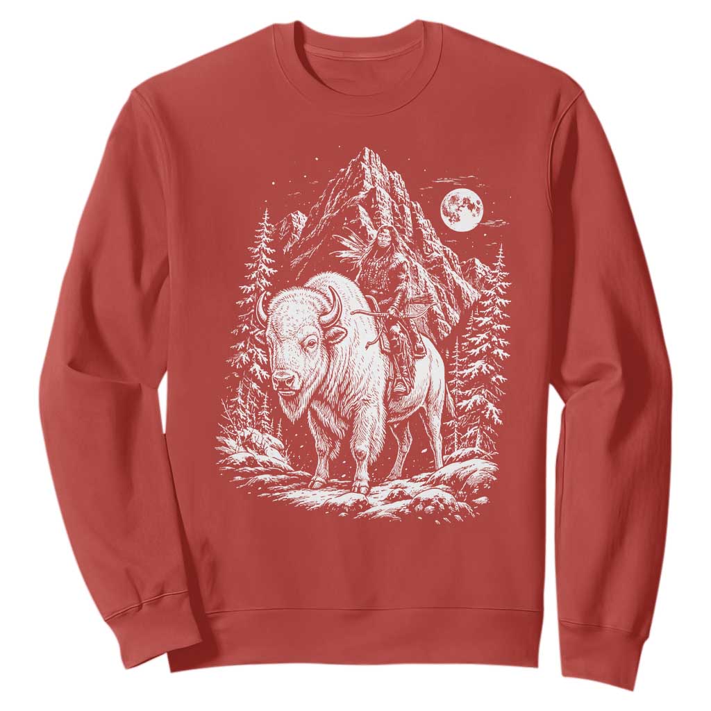Vintage Native American Bison Rider Sweatshirt Indigenous Warrior Graphic TS12 Red Print Your Wear