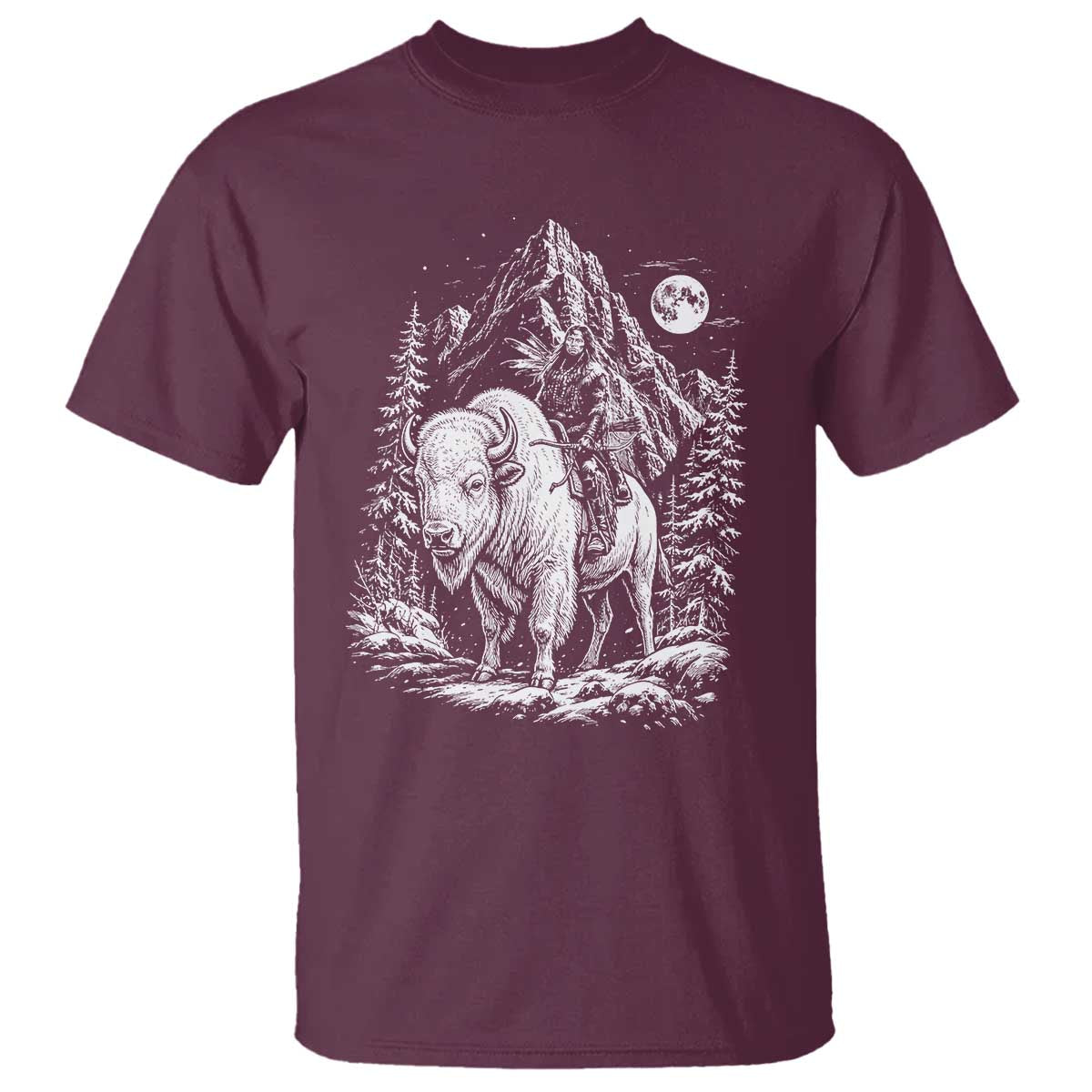 Vintage Native American Bison Rider T Shirt Indigenous Warrior Graphic TS12 Maroon Print Your Wear