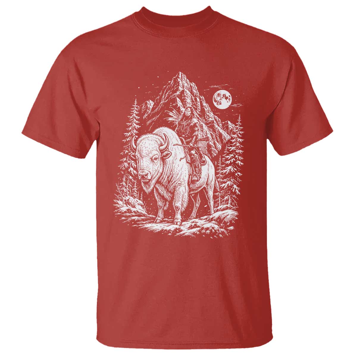 Vintage Native American Bison Rider T Shirt Indigenous Warrior Graphic TS12 Red Print Your Wear