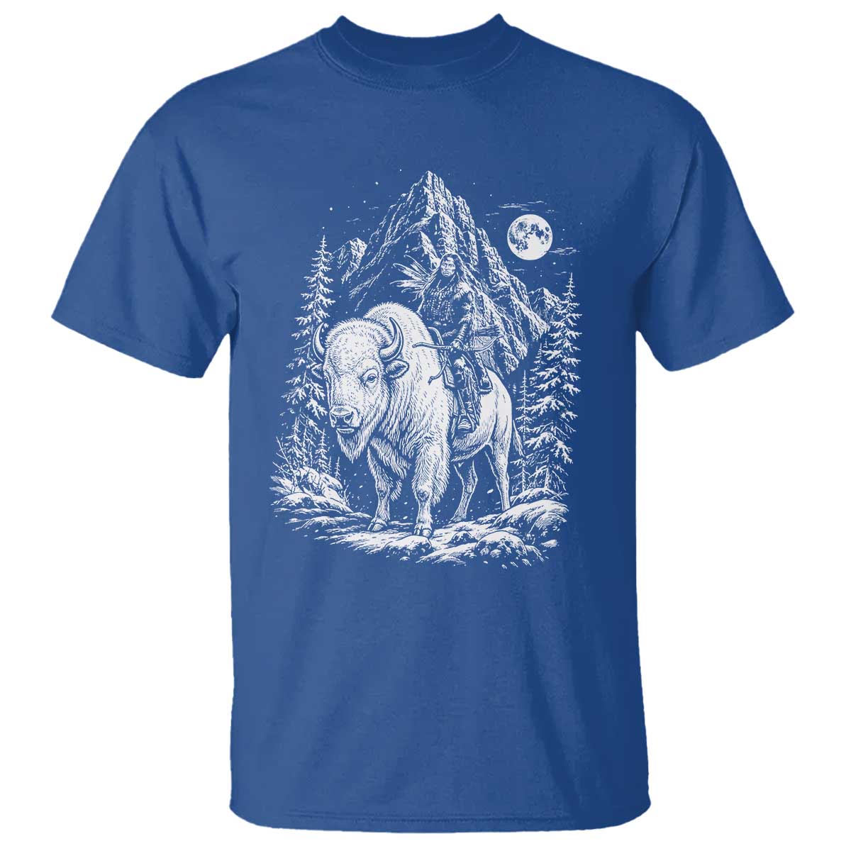 Vintage Native American Bison Rider T Shirt Indigenous Warrior Graphic TS12 Royal Blue Print Your Wear