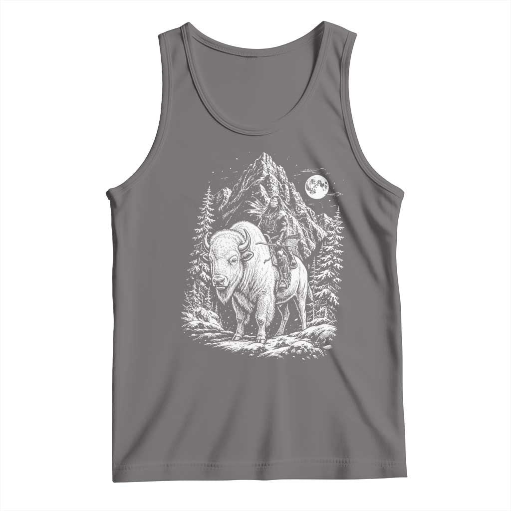 Vintage Native American Bison Rider Tank Top Indigenous Warrior Graphic TS12 Deep Heather Print Your Wear