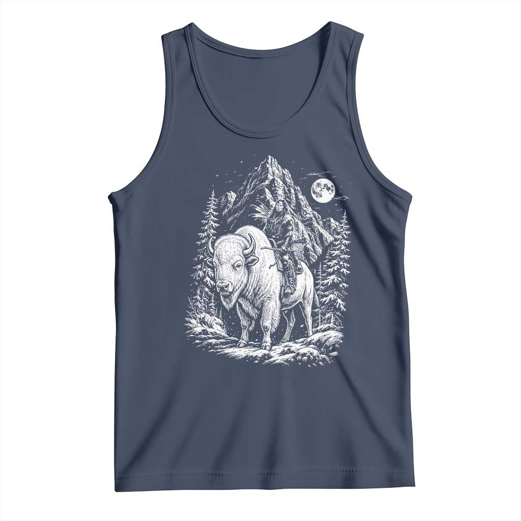 Vintage Native American Bison Rider Tank Top Indigenous Warrior Graphic TS12 Navy Print Your Wear