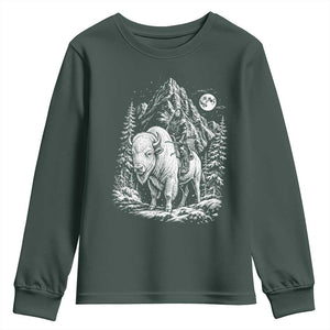 Vintage Native American Bison Rider Youth Sweatshirt Indigenous Warrior Graphic TS12 Dark Forest Green Print Your Wear