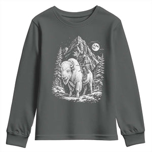 Vintage Native American Bison Rider Youth Sweatshirt Indigenous Warrior Graphic TS12 Dark Heather Print Your Wear