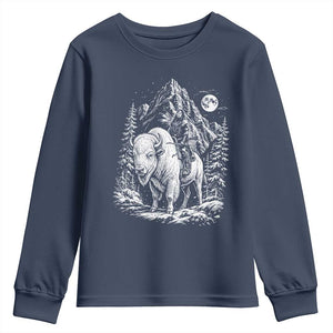 Vintage Native American Bison Rider Youth Sweatshirt Indigenous Warrior Graphic TS12 Navy Print Your Wear