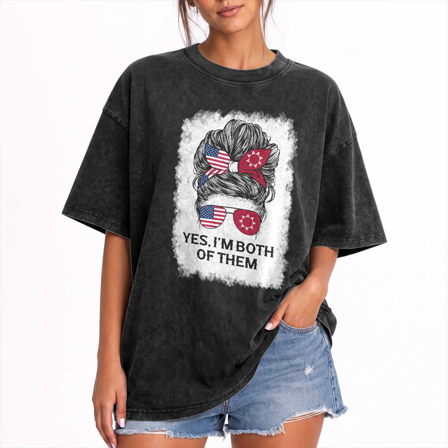 Lakota And American Pride Washed Cotton T-Shirt Im Both Of Them Oglala Native Heritage