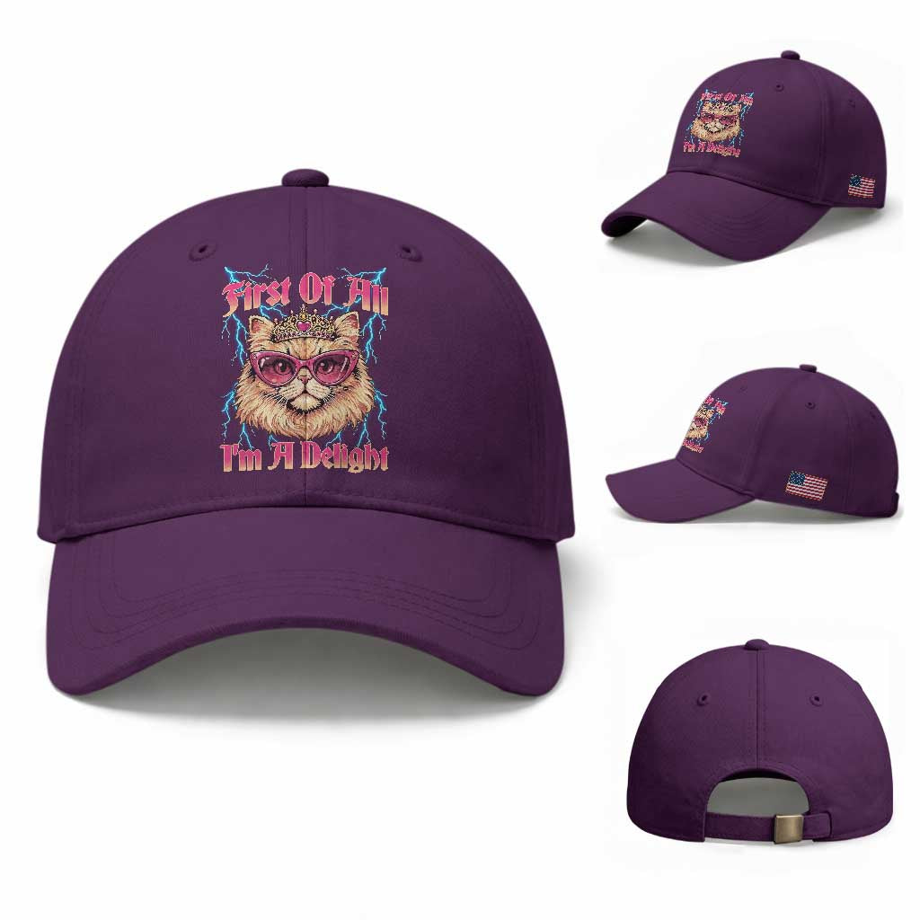 First Of All Im A Delight Baseball Cap Geek Princess Cat Gift TS12 Baseball Cap Universal Fit Purple Print Your Wear