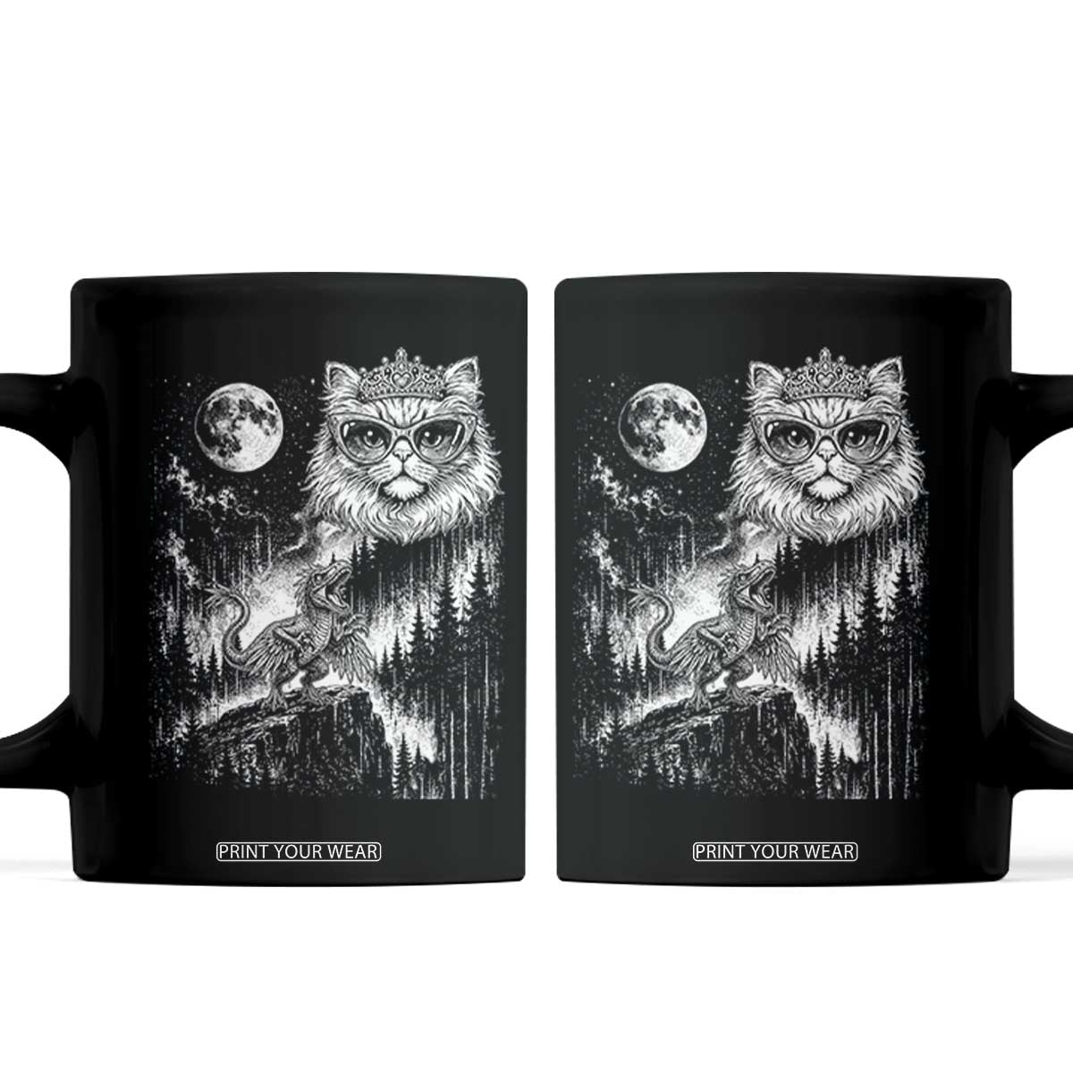 Vintage Geek Princess Cat Coffee Mug Full Moon Engraving Art Gift TS12 Black Print Your Wear