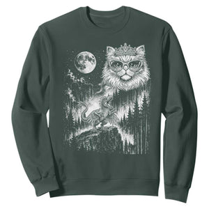 Vintage Geek Princess Cat Sweatshirt Full Moon Engraving Art Gift TS12 Dark Forest Green Print Your Wear