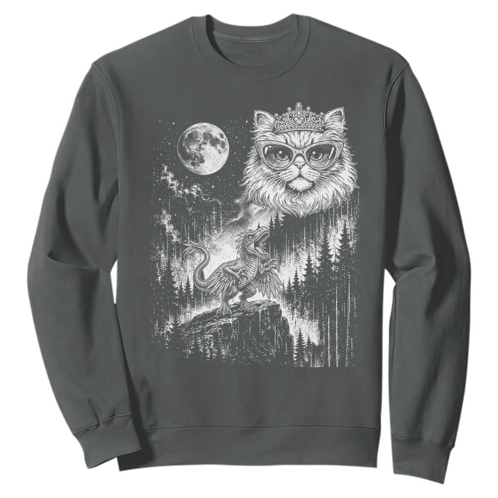 Vintage Geek Princess Cat Sweatshirt Full Moon Engraving Art Gift TS12 Dark Heather Print Your Wear