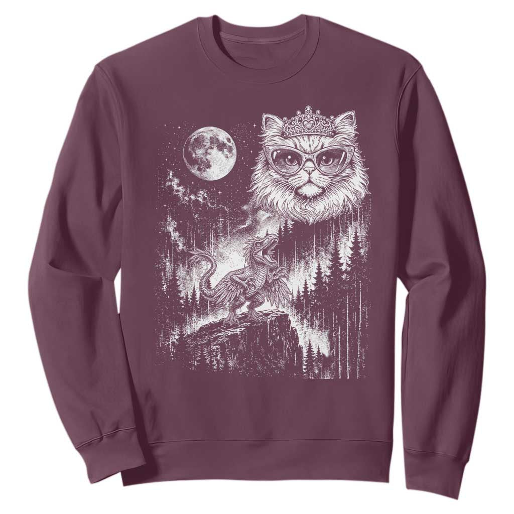 Vintage Geek Princess Cat Sweatshirt Full Moon Engraving Art Gift TS12 Maroon Print Your Wear