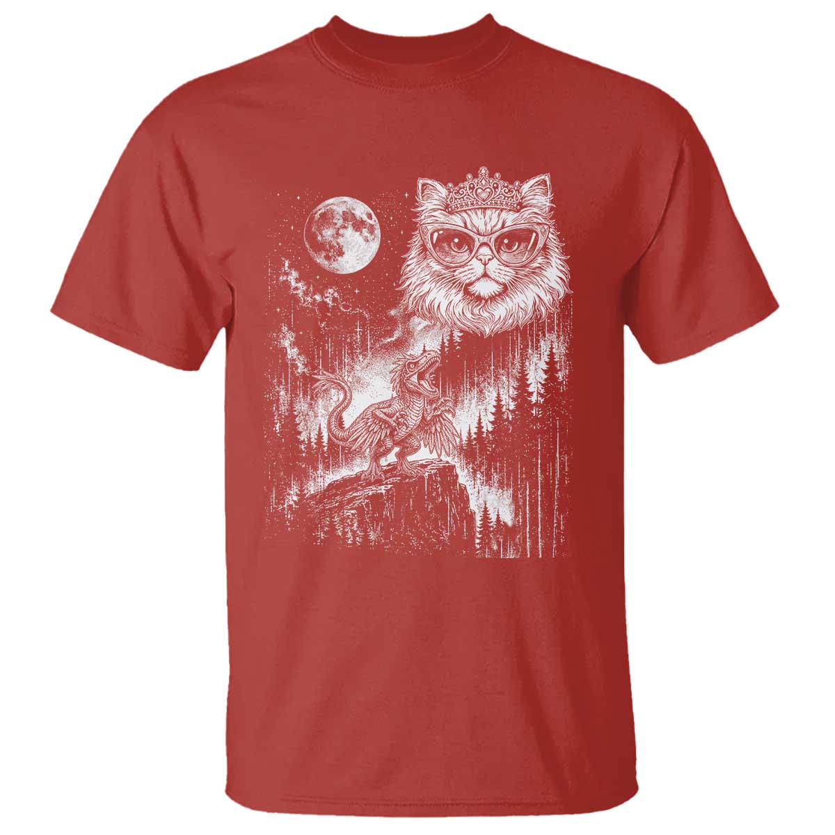 Vintage Geek Princess Cat T Shirt Full Moon Engraving Art Gift TS12 Red Print Your Wear