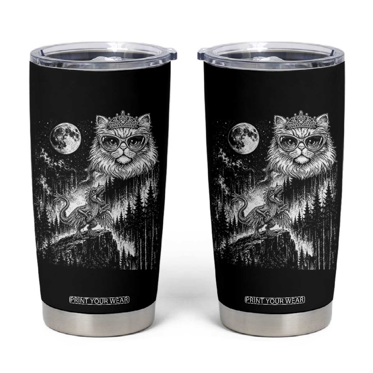 Vintage Geek Princess Cat Tumbler Cup Full Moon Engraving Art Gift TS12 Black Print Your Wear