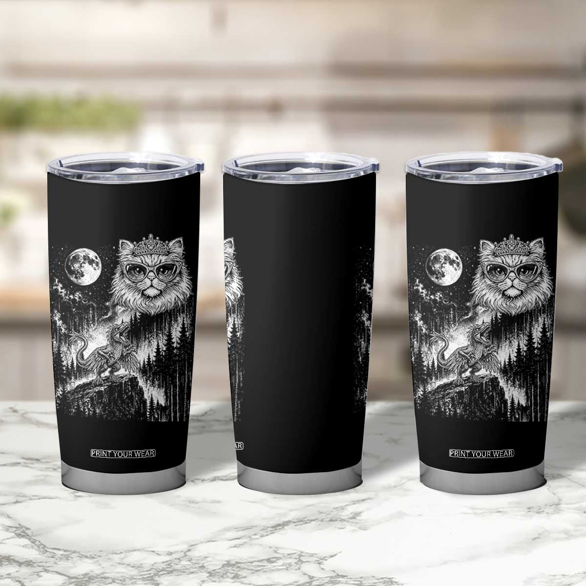 Vintage Geek Princess Cat Tumbler Cup Full Moon Engraving Art Gift TS12 Print Your Wear
