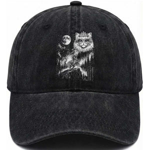 Vintage Geek Princess Cat Washed Cotton Baseball Cap Full Moon Engraving Art Gift TS12 Print Your Wear