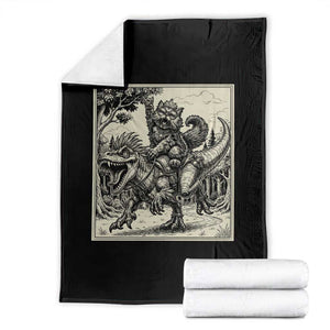 Cool Royal Cat Riding Dinosaur Throw Blanket Rock N Roll Engraving Graphic Art TS12 Black Print Your Wear
