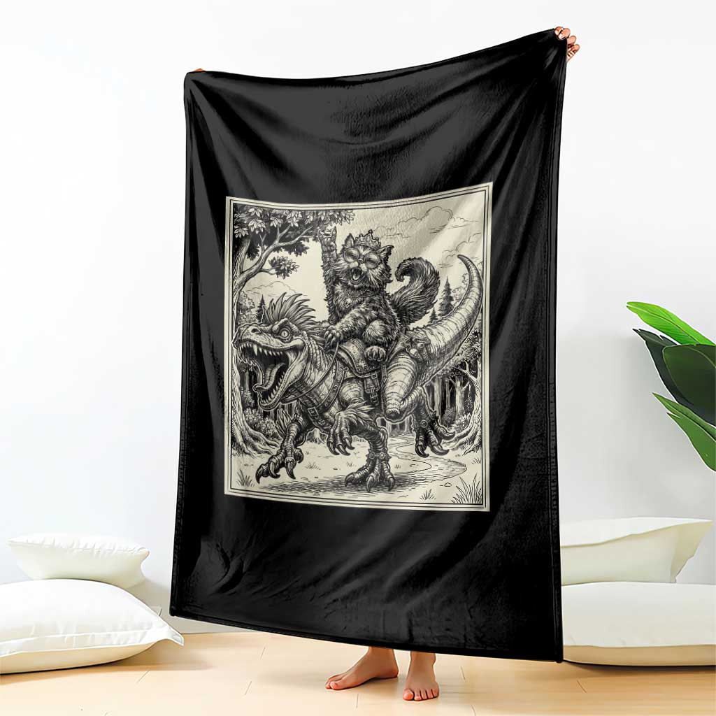 Cool Royal Cat Riding Dinosaur Throw Blanket Rock N Roll Engraving Graphic Art TS12 Print Your Wear