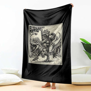 Cool Royal Cat Riding Dinosaur Throw Blanket Rock N Roll Engraving Graphic Art TS12 Print Your Wear