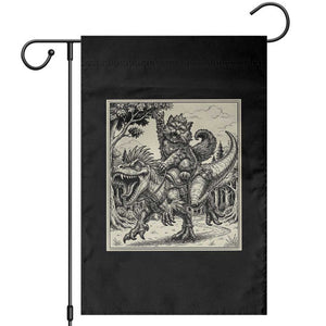 Cool Royal Cat Riding Dinosaur Garden Flag Rock N Roll Engraving Graphic Art TS12 Black Print Your Wear
