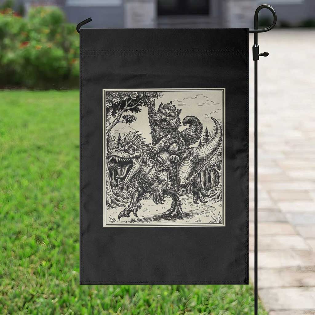 Cool Royal Cat Riding Dinosaur Garden Flag Rock N Roll Engraving Graphic Art TS12 Print Your Wear