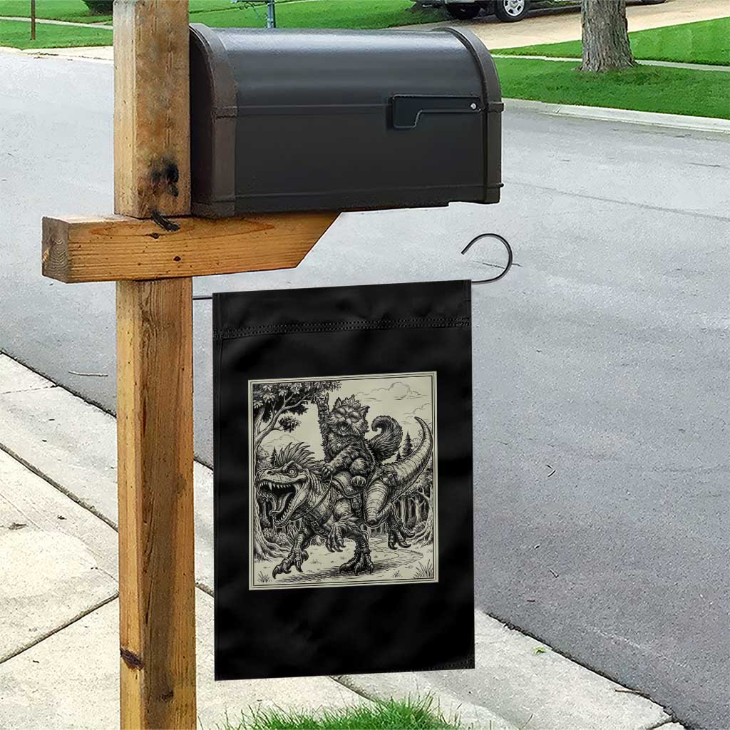 Cool Royal Cat Riding Dinosaur Garden Flag Rock N Roll Engraving Graphic Art TS12 Print Your Wear