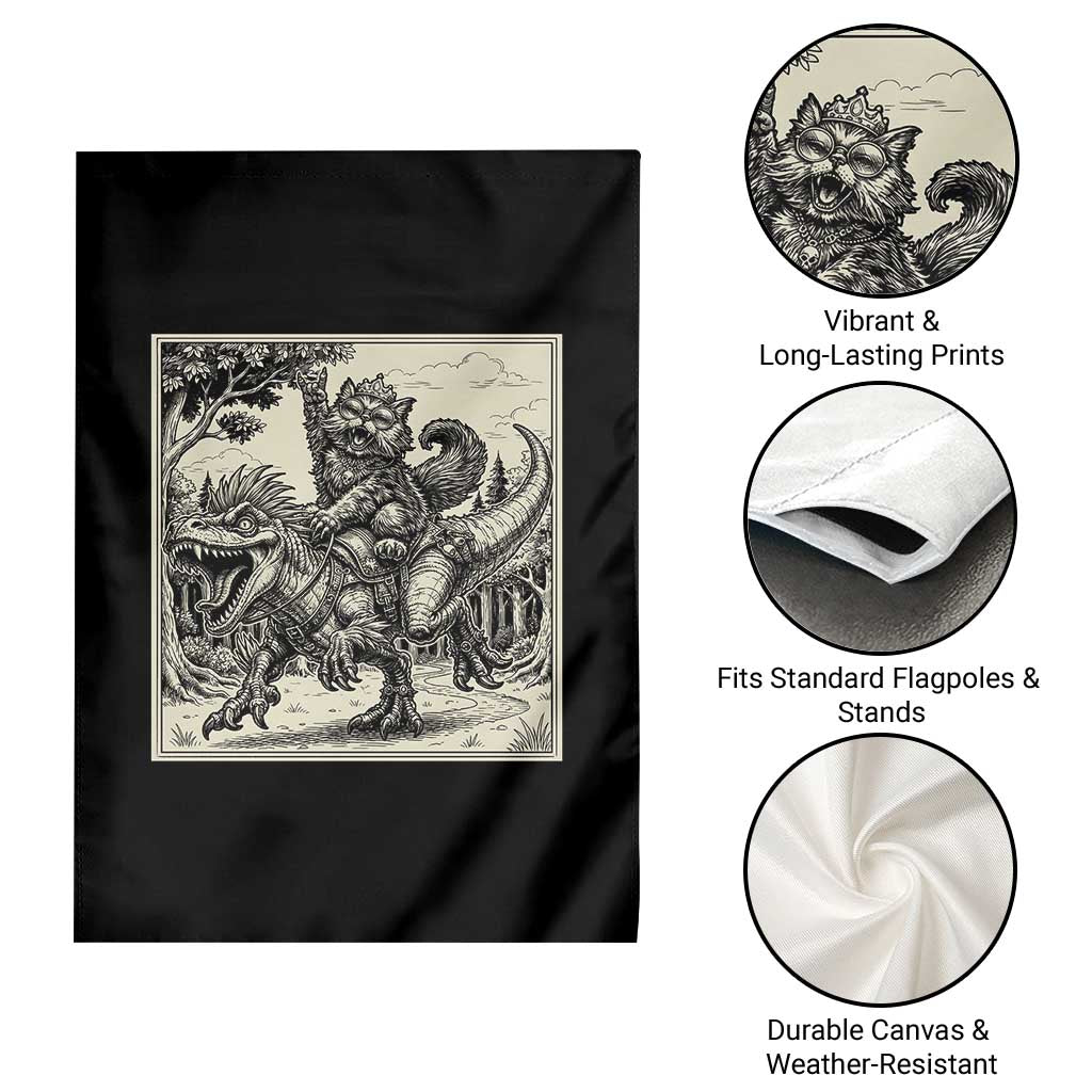 Cool Royal Cat Riding Dinosaur Garden Flag Rock N Roll Engraving Graphic Art TS12 Print Your Wear