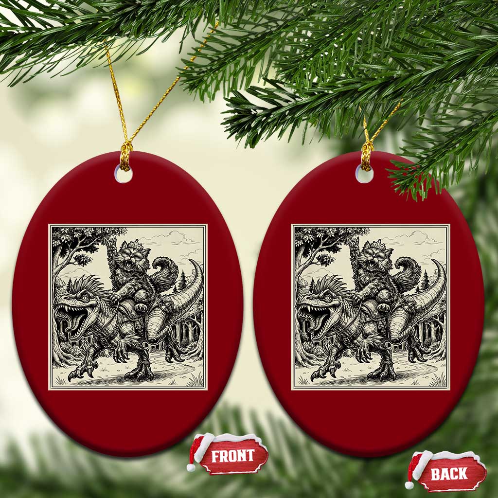 Cool Royal Cat Riding Dinosaur Ceramic Ornament Rock N Roll Engraving Graphic Art TS12 Print Your Wear